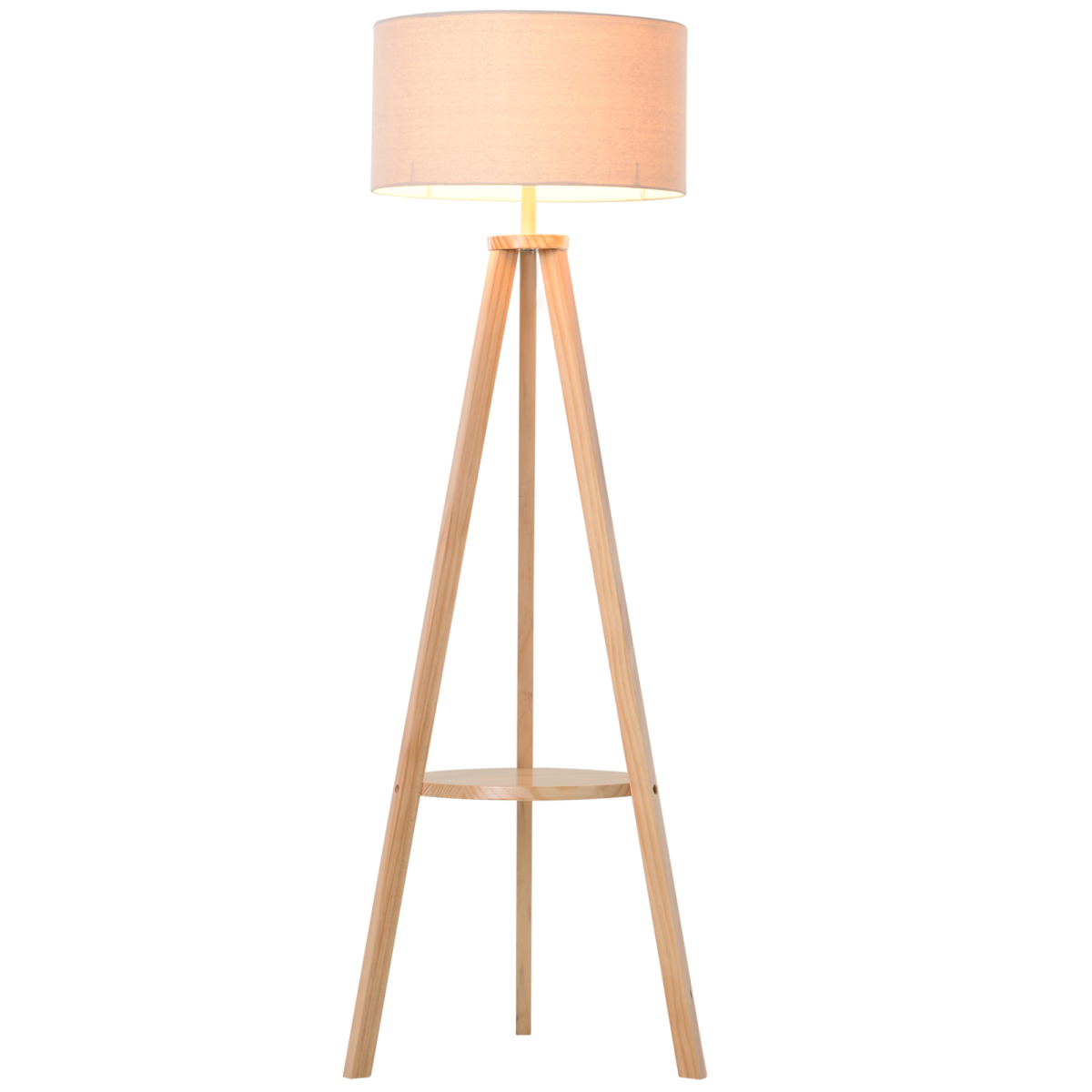 Cream Linen Shade Tripod Floor Lamp, 154 cm – Natural Wood
