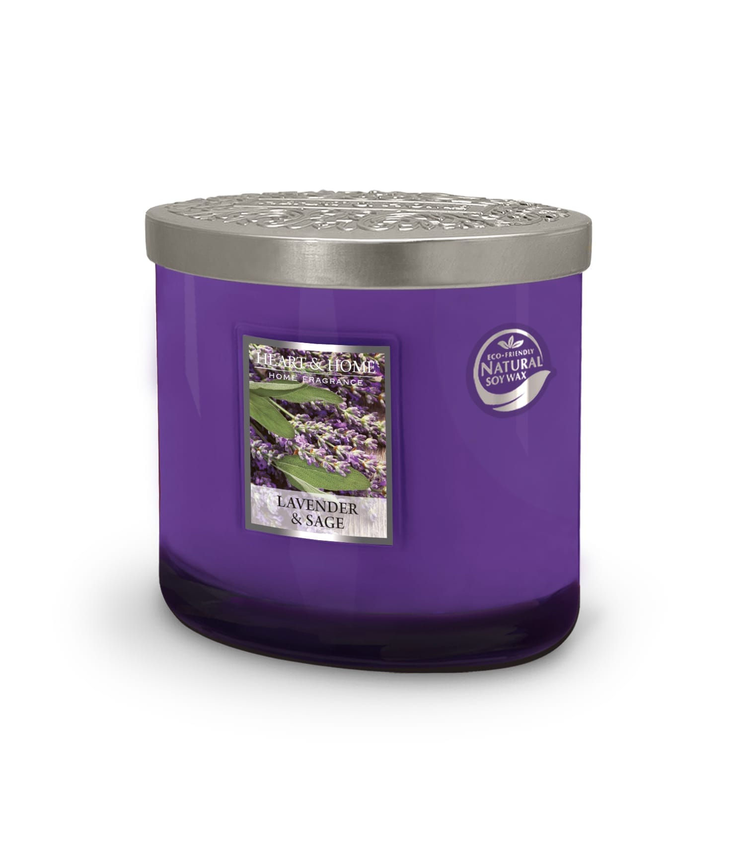Heart & Home Lavender & Sage Twin Wick Ellipse Soy Candle - 40-Hour Burn
