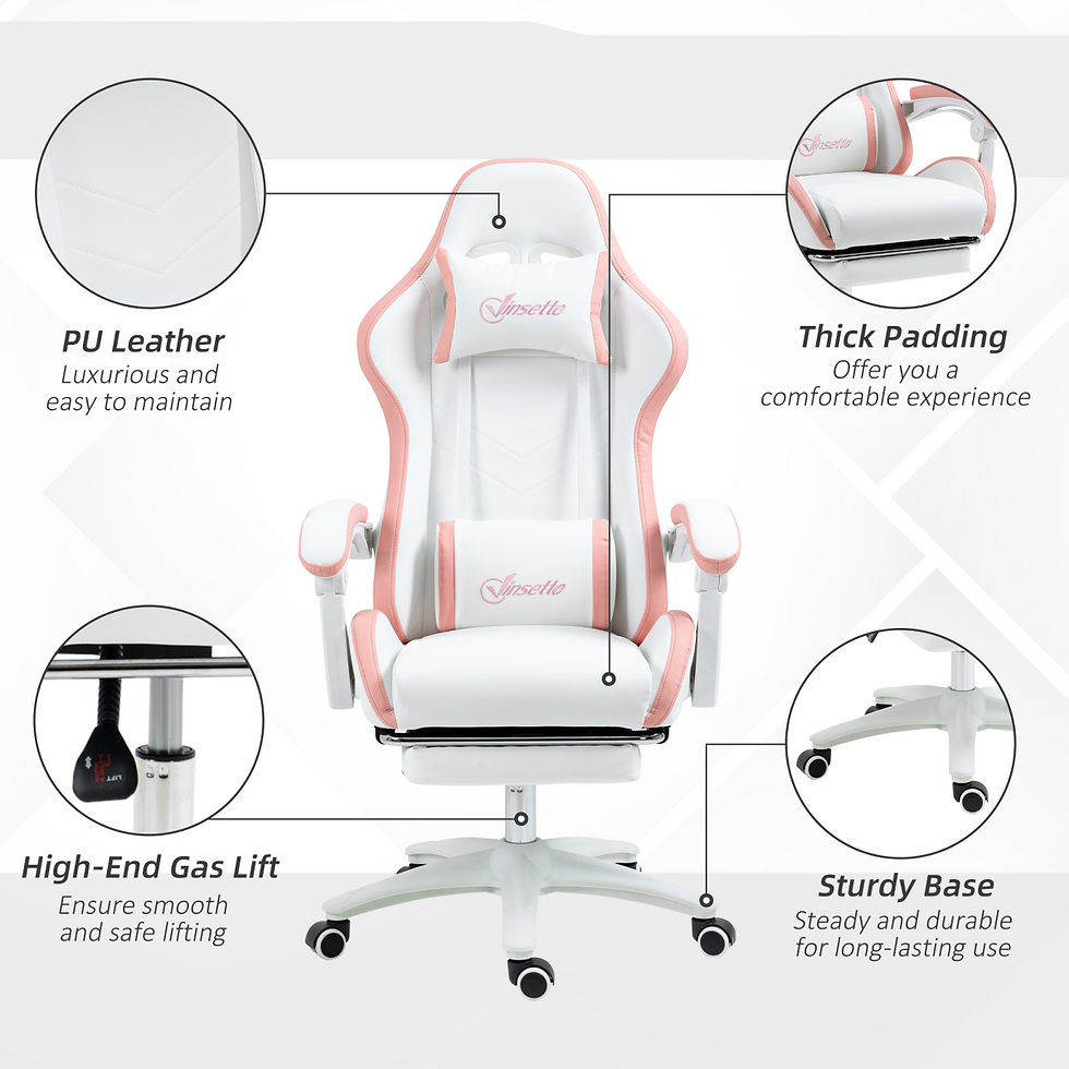 Thumbnail: Vinsetto Racing-Style Gaming Chair with Reclining Back & Footrest, Pink