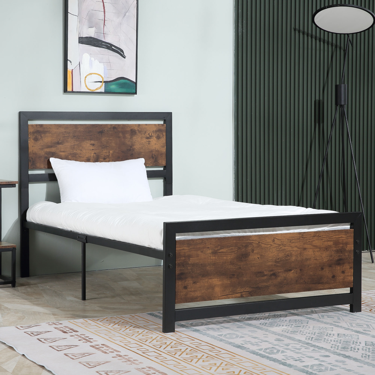 HOMCOM Metal Bed Frame with Headboard & Footboard, 97x195 cm, 31cm Storage