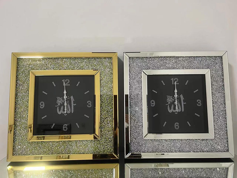 MSC07 Crushed Diamond Mirrored Islamic Wall Clock 50cm
