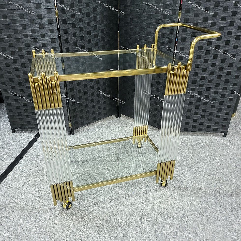 Estelle Luxurious Gold Tempered Glass Stainless Steel Dining Trolley Cart