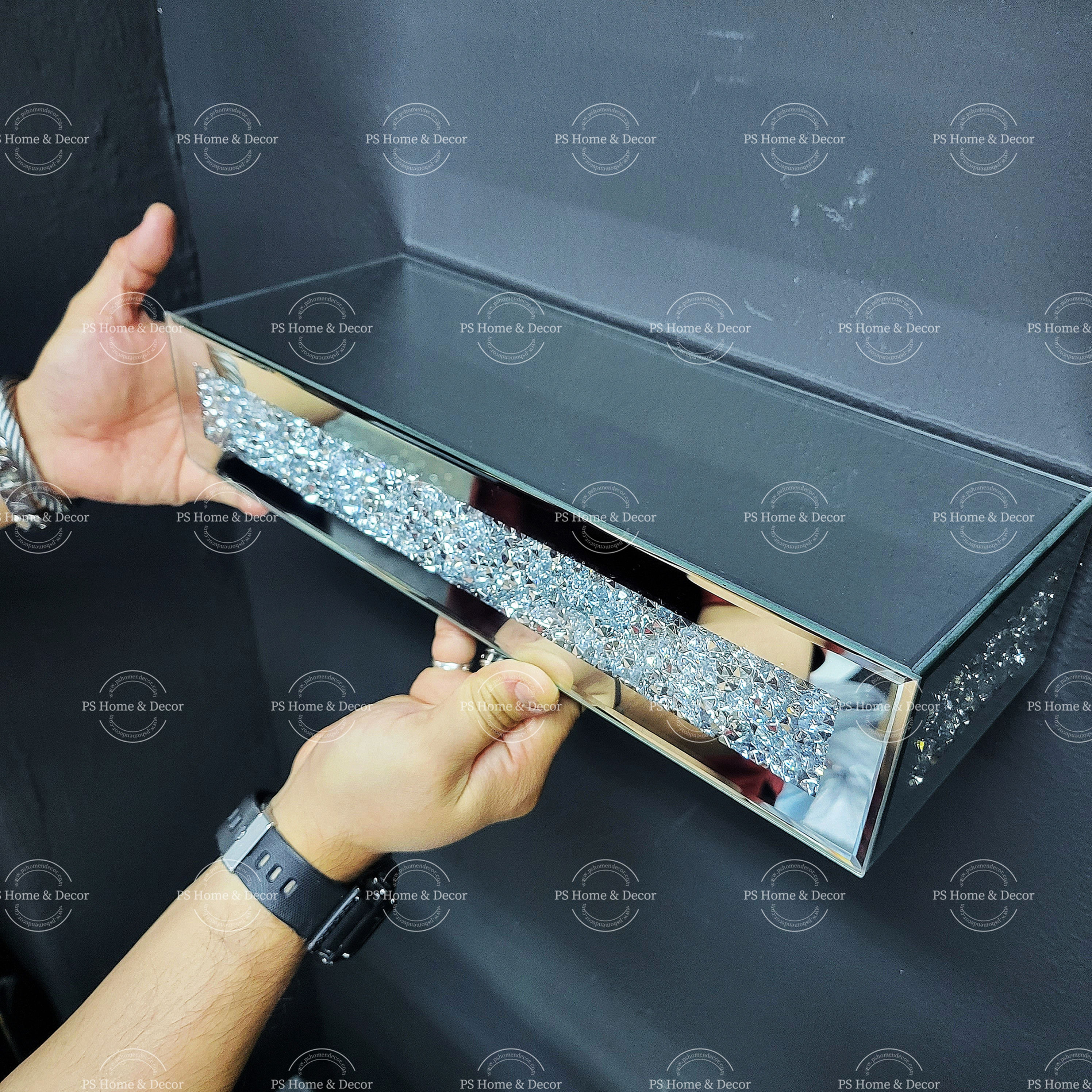 Mirrored Decorative Crushed Diamond Floating Wall Shelf