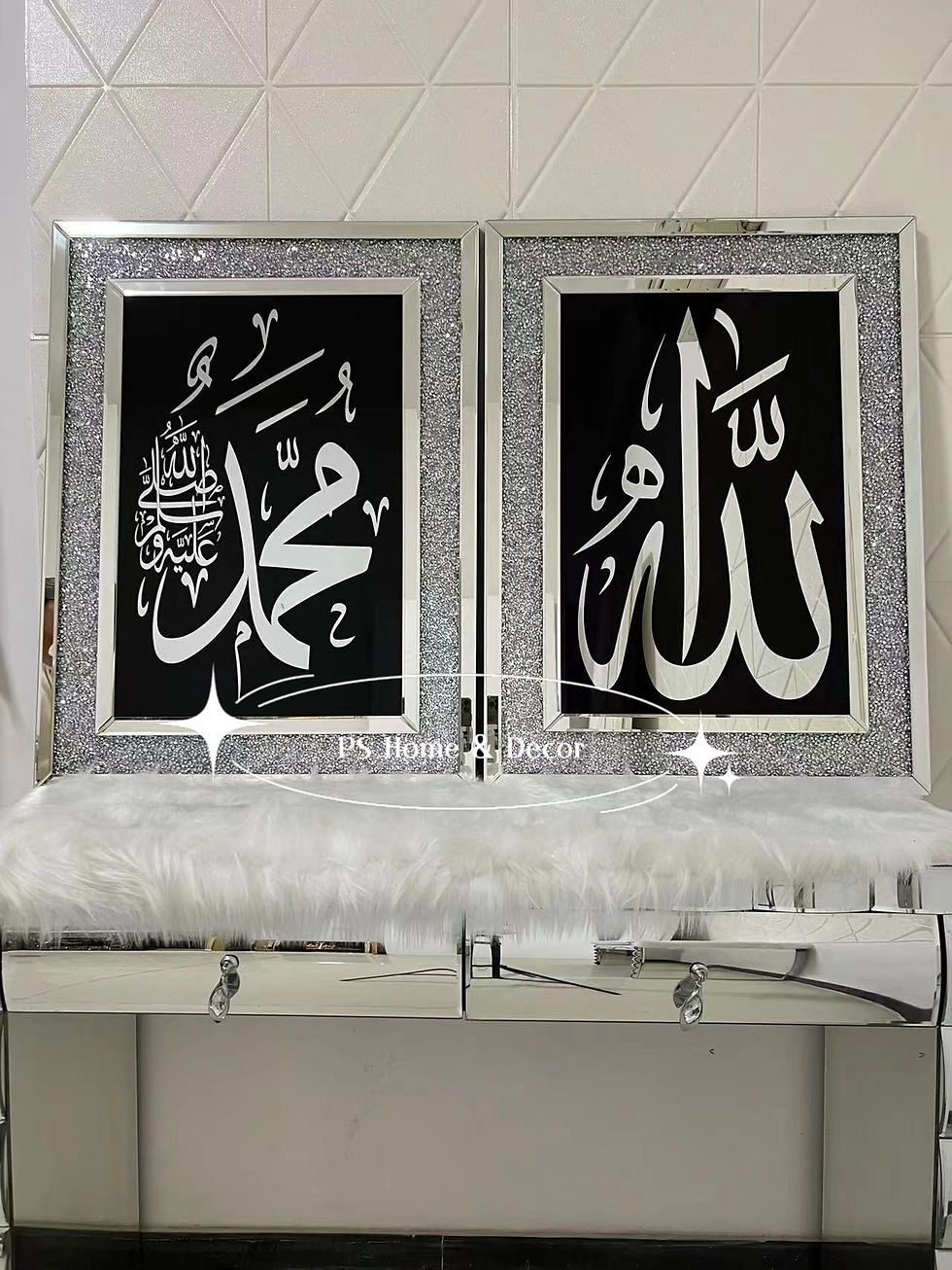 MAY6080 Mirrored Crushed Diamond Allah Muhammad 2pc Set (3 Colors Avail)