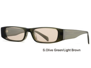 Olive green slim rectangle acetate sunglasses light brown tint lens, Y2K wholesale OEM private label B2B.