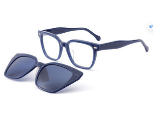 Blue acetate magnetic clip-on glasses with detachable magnetic sun lenses