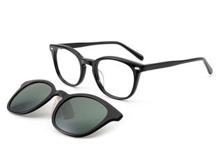 Matte black acetate magnetic clip-on glasses with detachable tinted sun lenses