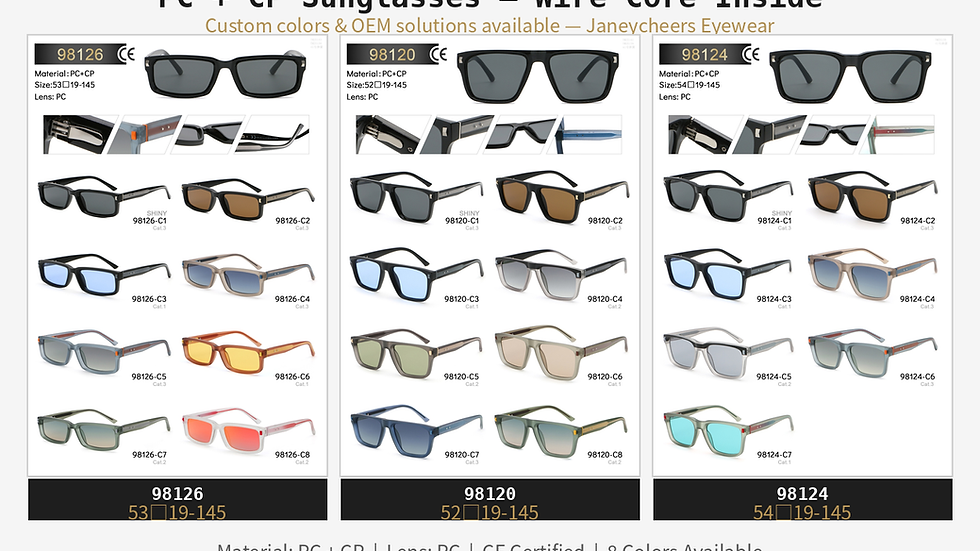 PC/CP temples with paint coated wire core designs – Janeycheers custom eyewear