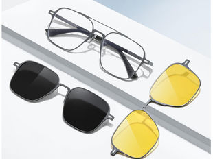 Gunmetal metal magnetic clip-on glasses with detachable sun clip for OEM ODM and private label eyewear programs