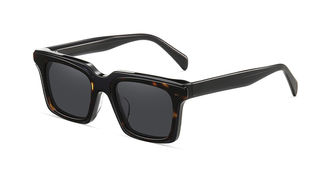 Custom two-tone acetate magnetic clip-on sunglasses — black outer frame with tortoise detail, side angle view, ODM sunglasses factory