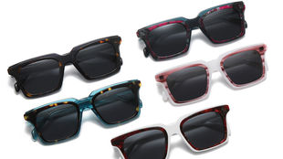 Custom acetate magnetic clip-on sunglasses full colorway range — tortoise, black, teal, red, pink and white two-tone square frames, OEM ODM private label sunglasses manufacturer