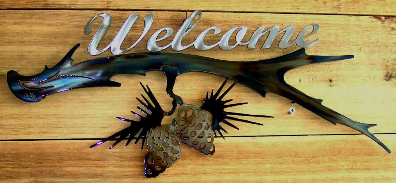 Pine Cone Limb Welcome Sign
