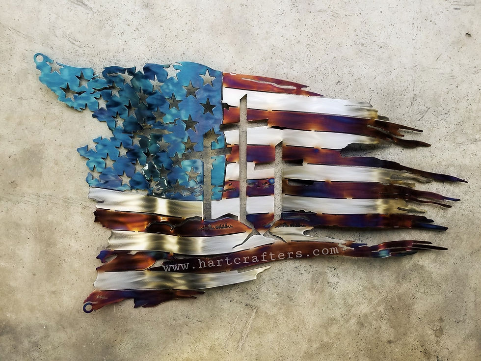 3 wooden crosses American Flags