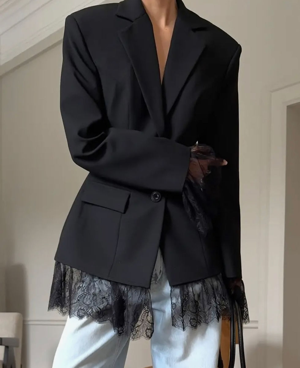 Thumbnail: Lace Trim French Elegant Blazer