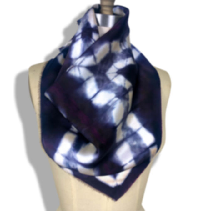 Blue and White hand painted & dyed short square women's  silk scarves head scarf made in Brooklyn
