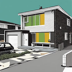 Estate agents Cornwall, level 2 home survey, homebuyer, rics,semi-detached house, monchrome, 1970's style house
