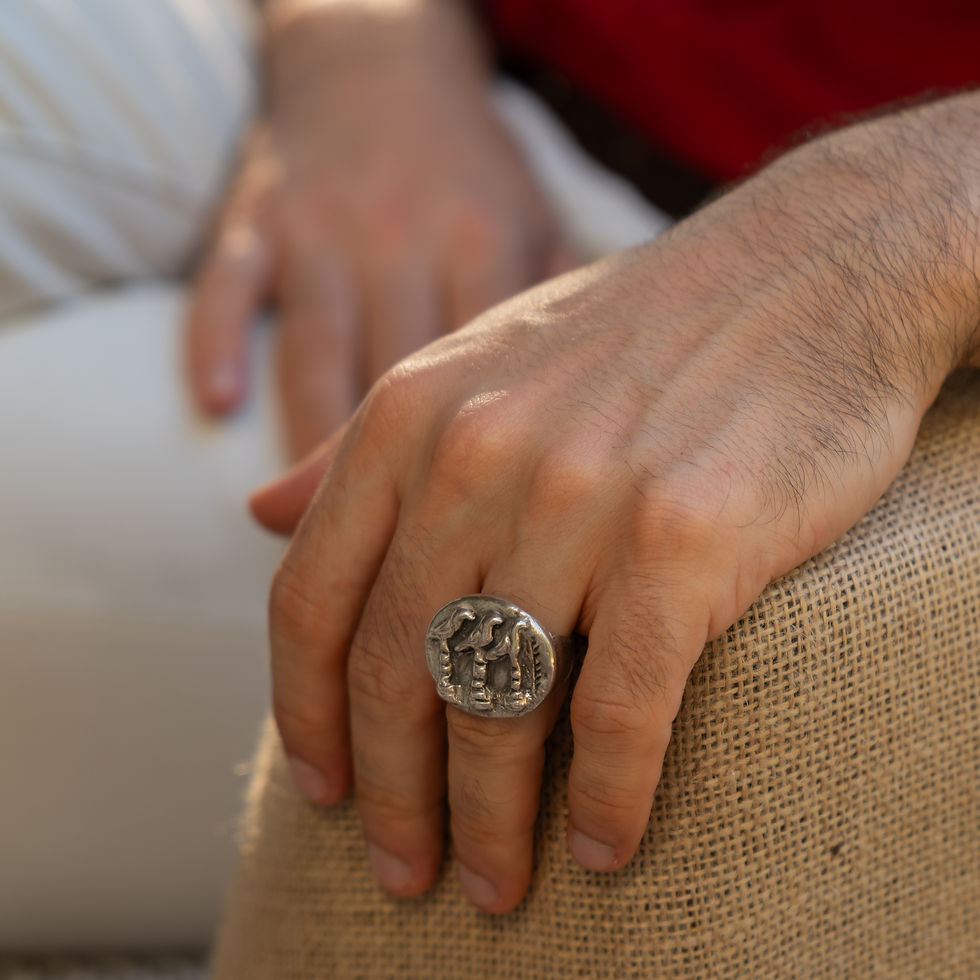 Thumbnail: Chalcolithic Three Eagle Silver Ring – Ancient Inspired Unisex Statement Jewelry