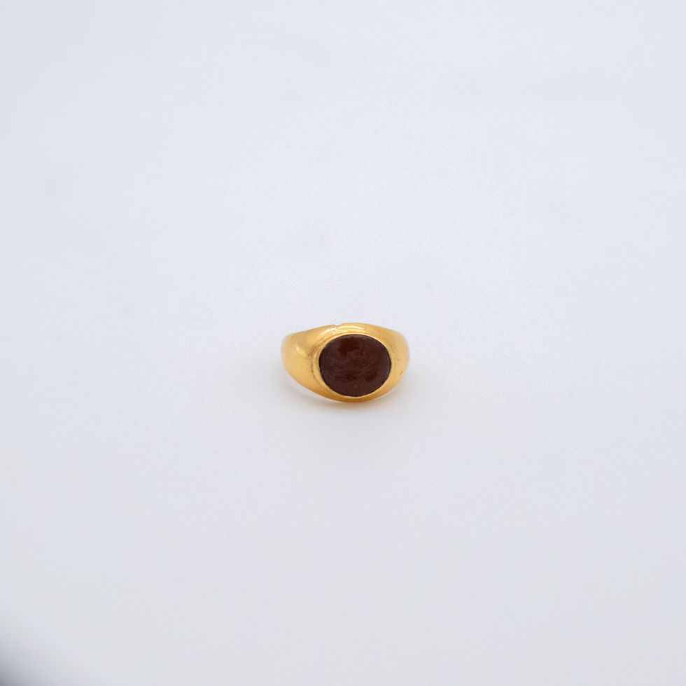 Agate Gold Plated Bronze Ring – Handmade Oval Gemstone Signet Ring