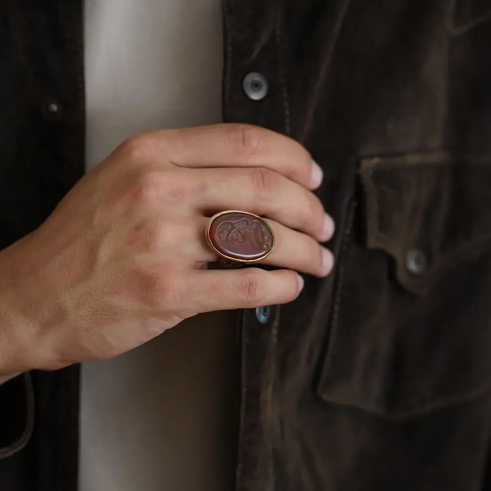 Thumbnail: Roman Warrior Intaglio Bronze Ring – Handmade Ancient Agate Statement Ring