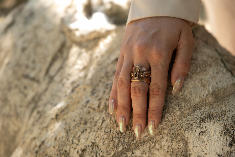 Thumbnail: Primitive Animal Symbol Bronze Ring Ancient Style Wide Band