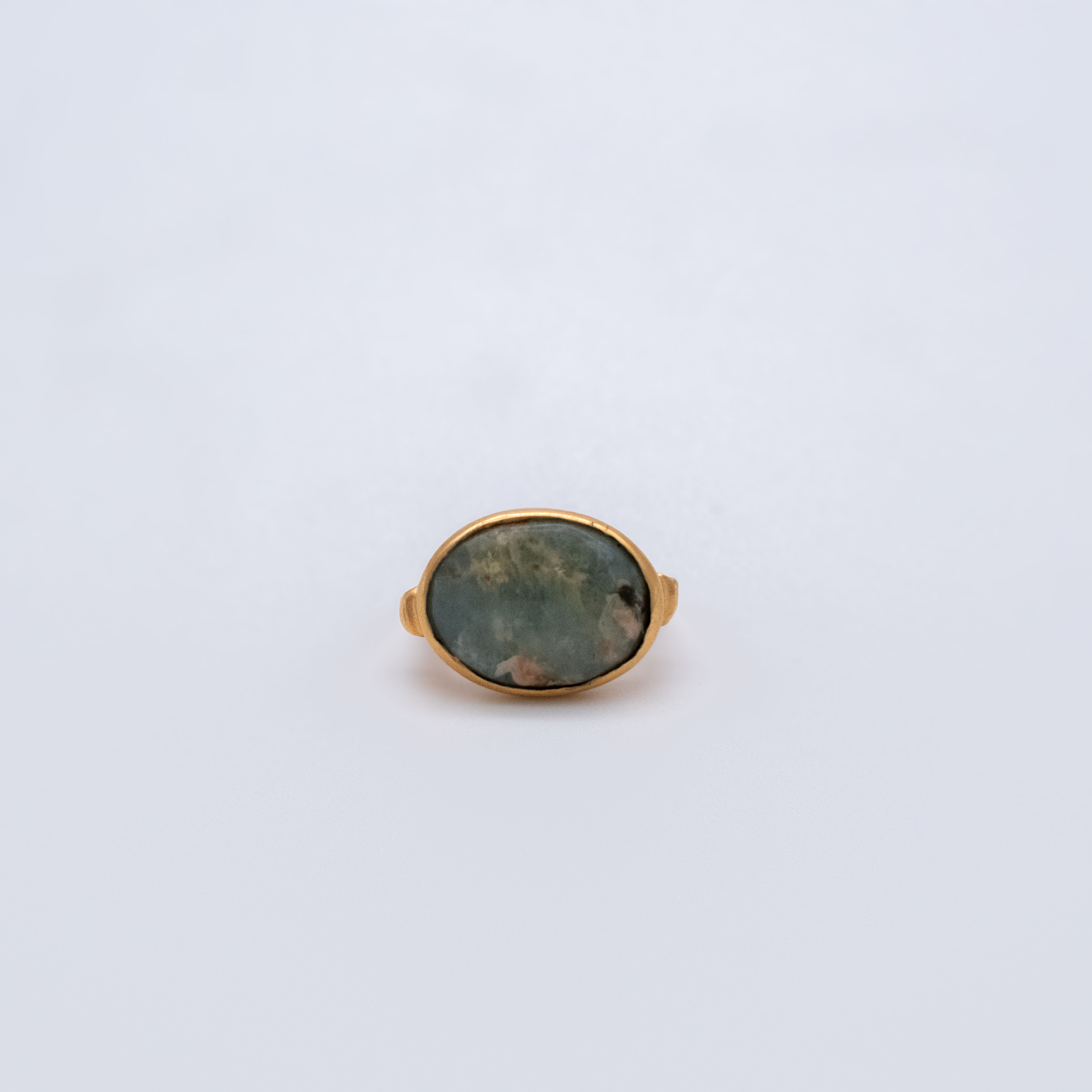 Natural Stone Oval Gold Plated Ring – Handmade Boho Statement Jewelry for Women