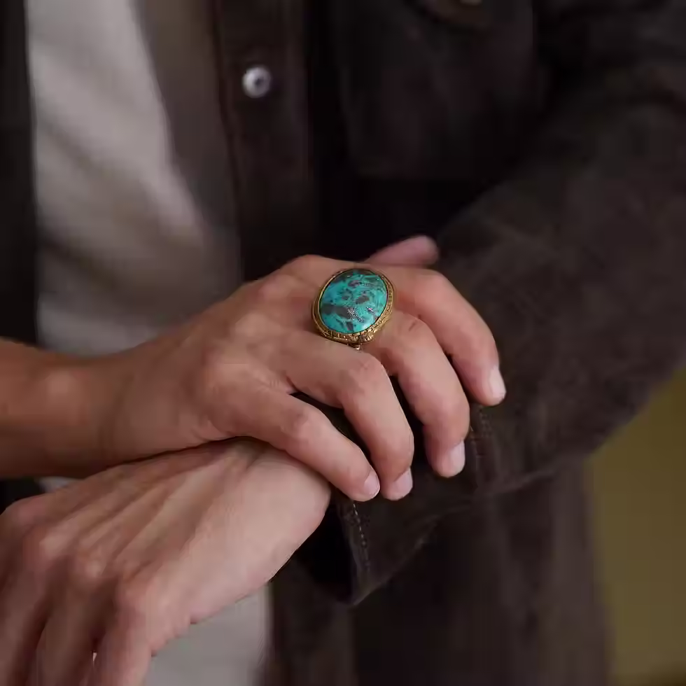 Thumbnail: Rare Turquoise Bronze Ring Ancient Roman Gemstone Jewelry