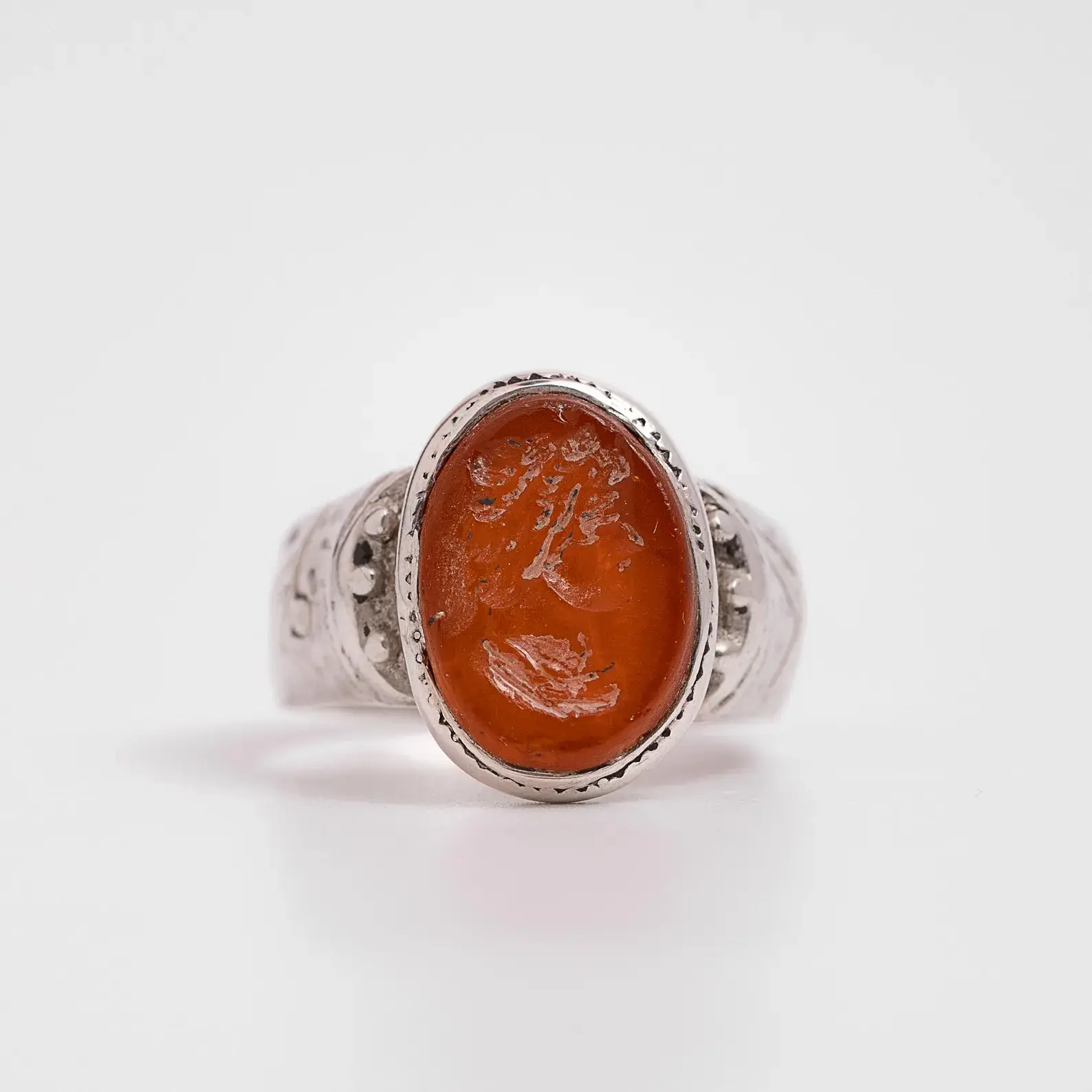 Agate Silver Roman Ring – Handmade Hammered Vax Cast Ring