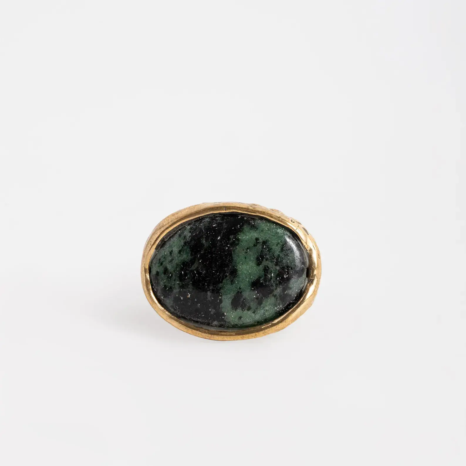 Oval Emerald Bronze Ring, Ancient Roman Style Gemstone Statement Ring