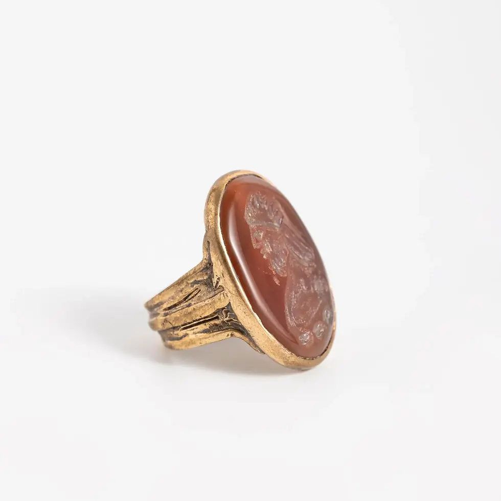 Thumbnail: Roman Warrior Intaglio Bronze Ring – Handmade Ancient Agate Statement Ring