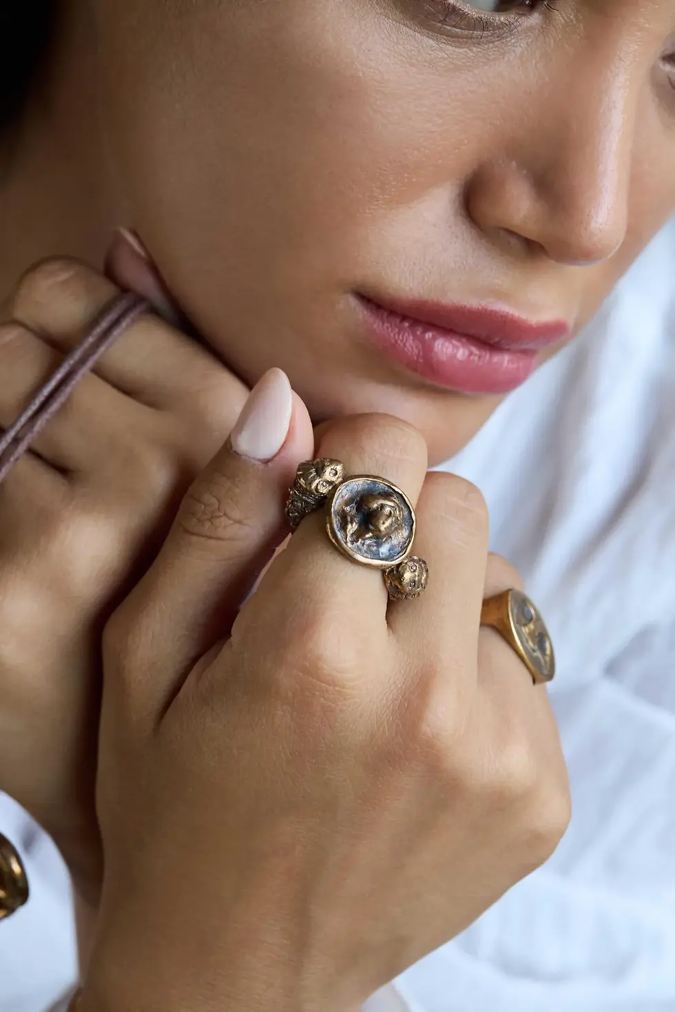 Thumbnail: Roman Woman Portrait Ring Intaglio Relief Jewelry