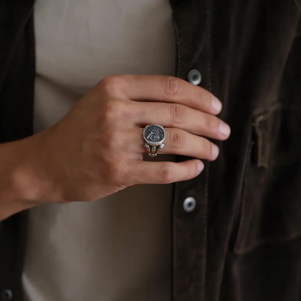 Thumbnail: Roman Coin Relief Ring, Silver Vax Cast Jewelry