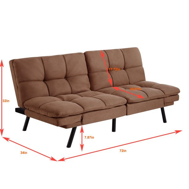 Furniture Memory Foam Futon Sofa Converts To Sleeper Bed Soft Suede Fabric Camel Color Home Garden