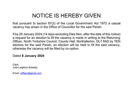 Cliffe Parish Council Vacancy