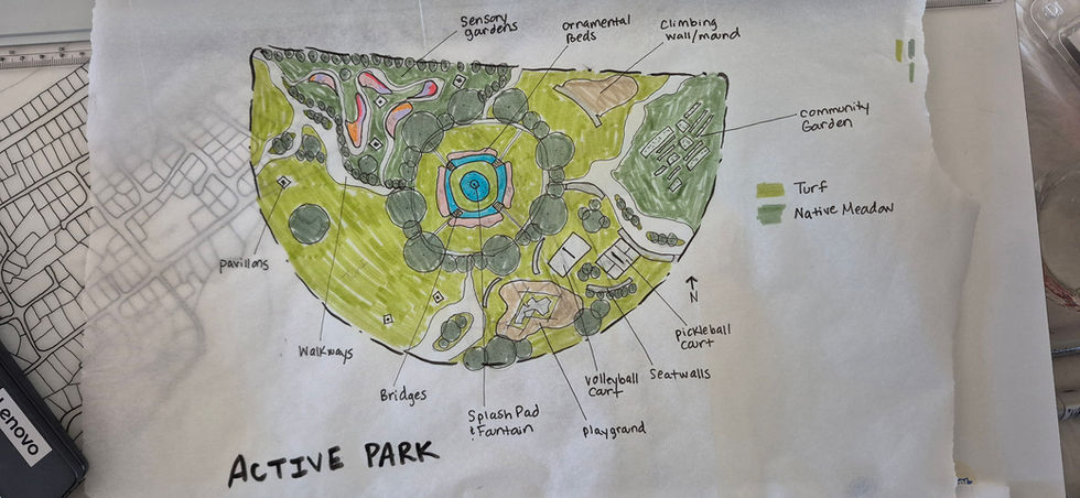 Community park design iteration for an academic project.