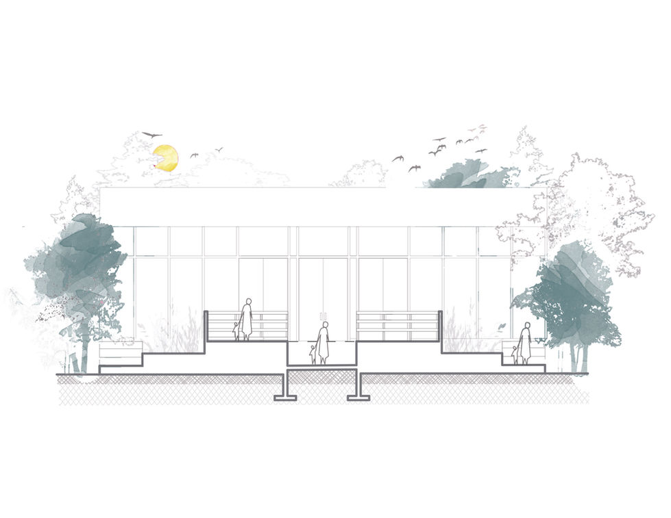 Section Elevation of Restaurant and Ramp.