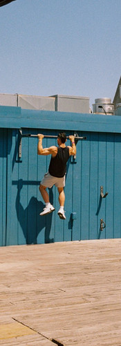 Guest exercising outdoors on a deck in Fire Island Pines.