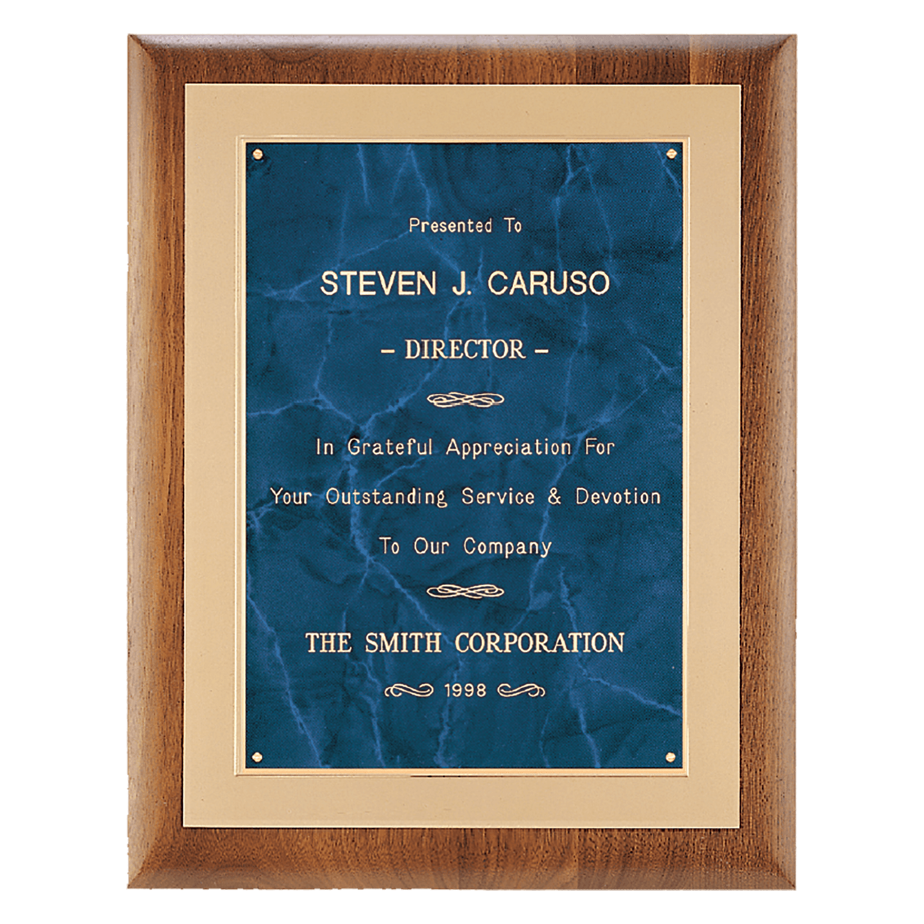 11" x 14" Walnut Frame with Brushed Gold Metal Background & Sapphire Marble Plat