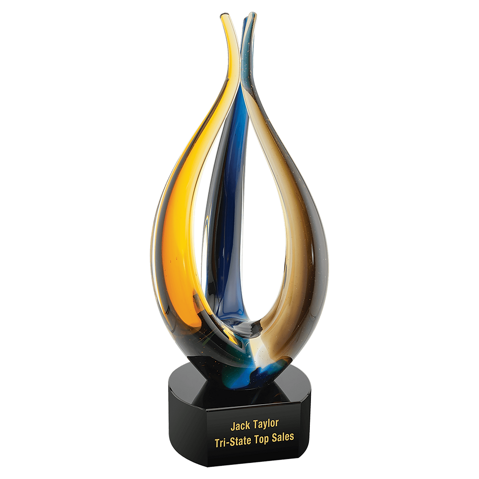 Thumbnail: 11.5” Blue/Brown Tri Rise Art Glass Award