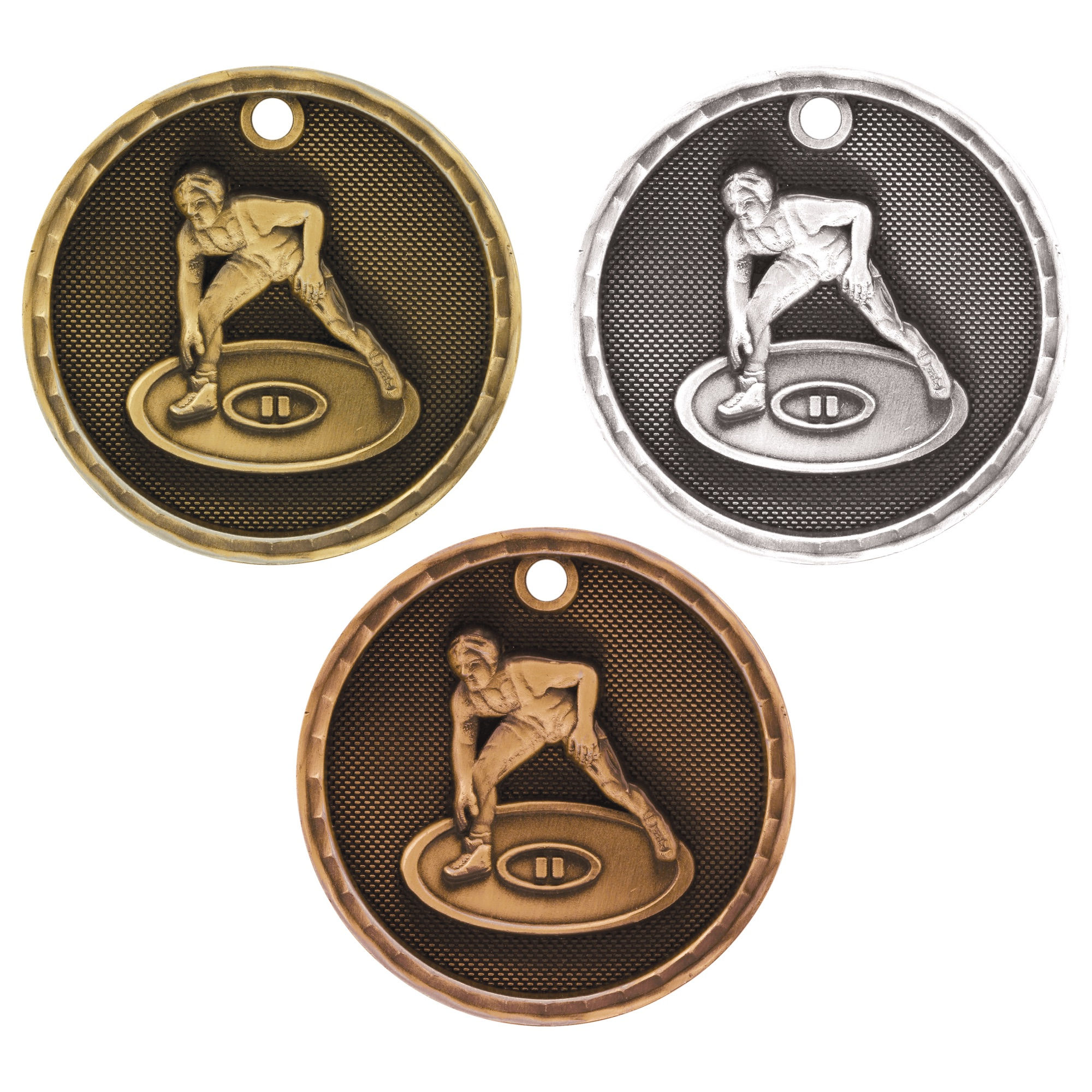 2” 3-D Wrestling Medal with Ribbon