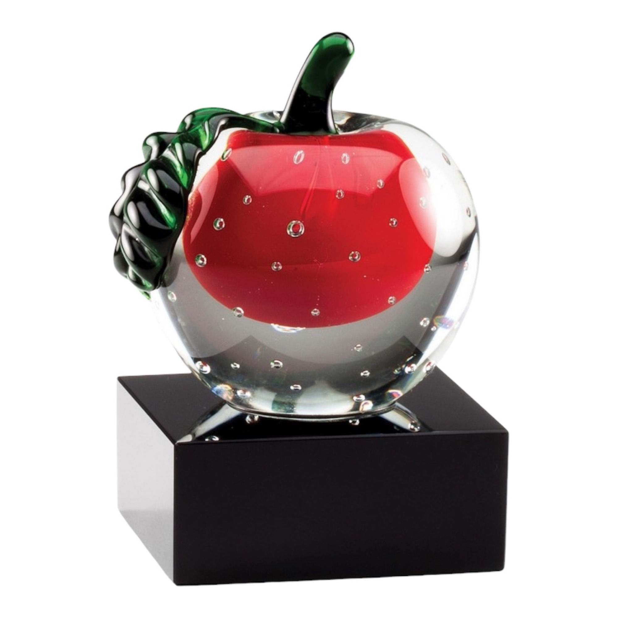 5” x 3.5” Optical Crystal Apple Award on Black Base