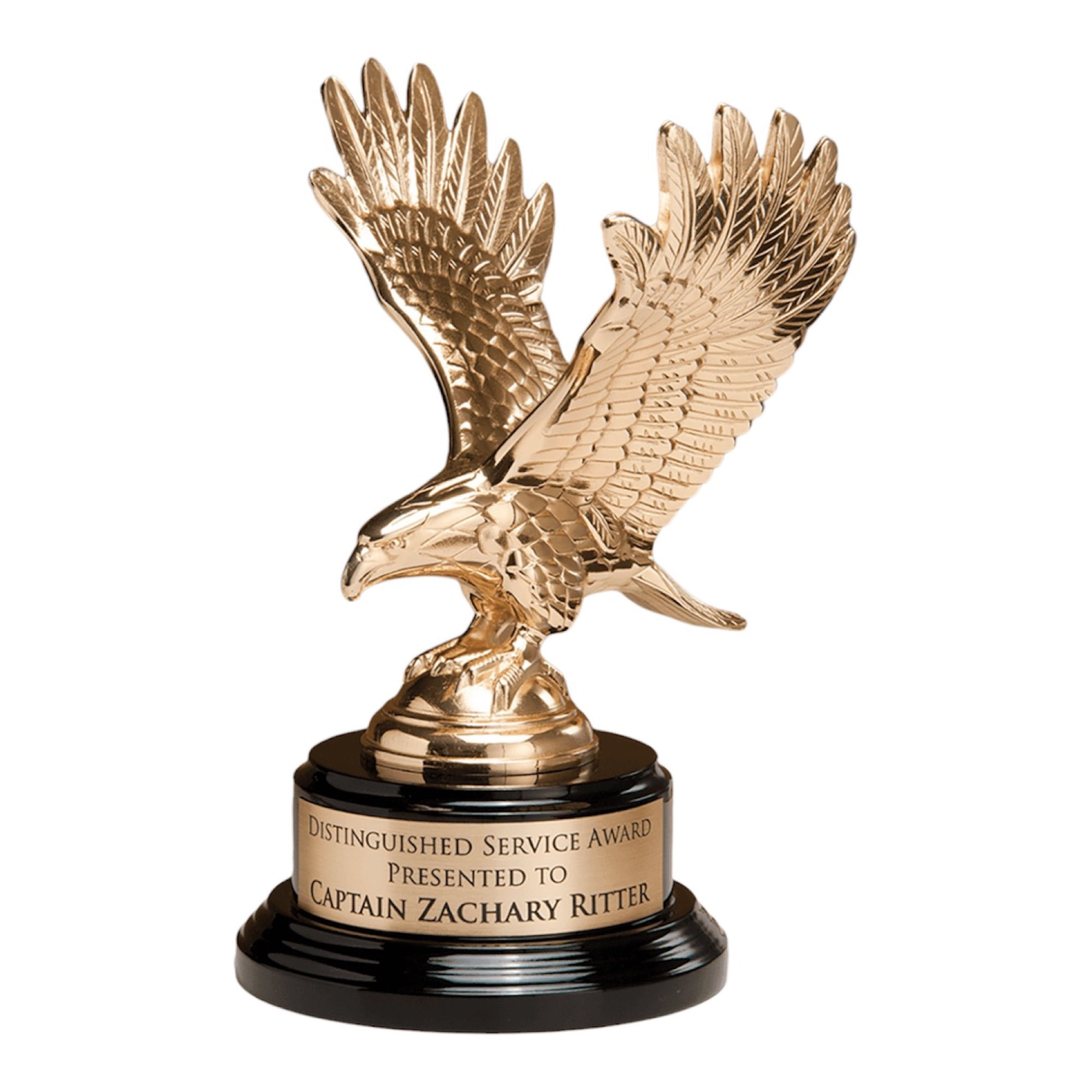 9” Gold Eagle on Black Piano Finish Base with Gold Plate