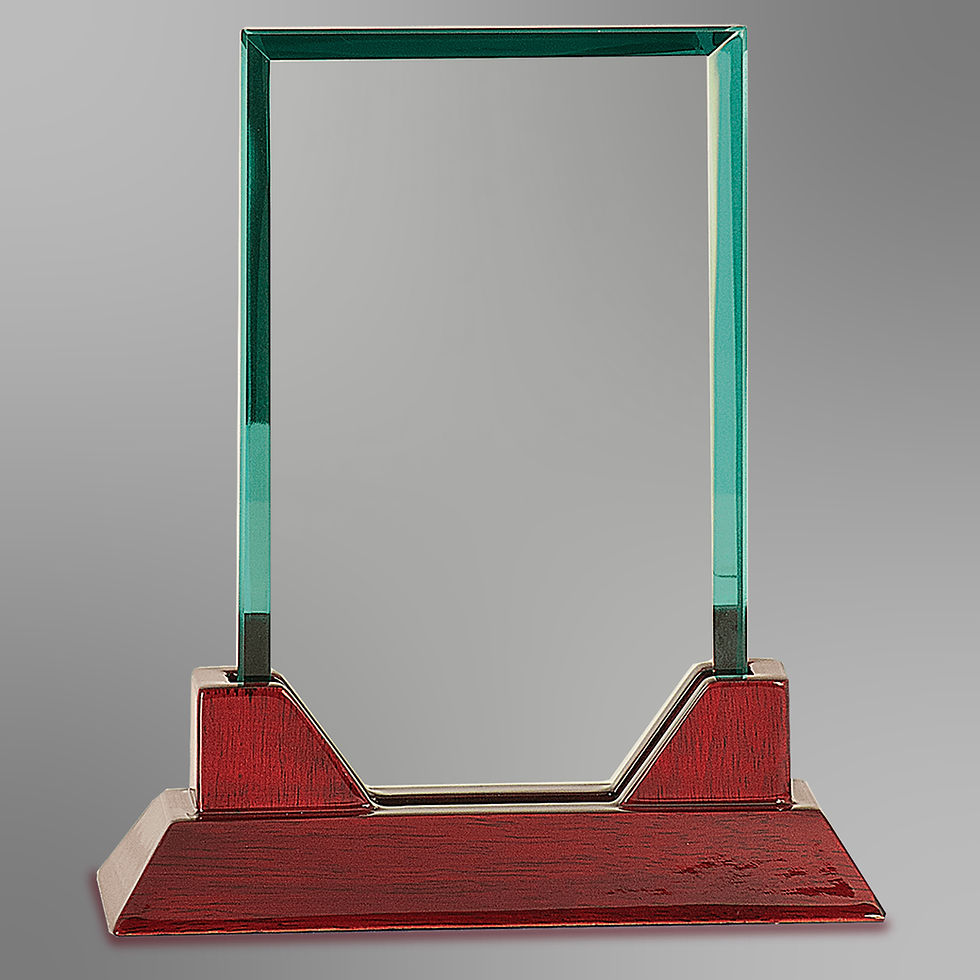 Thumbnail: Rectangle Prestige Jade Glass Award on Rosewood Piano Finish Base | 3 Sizes