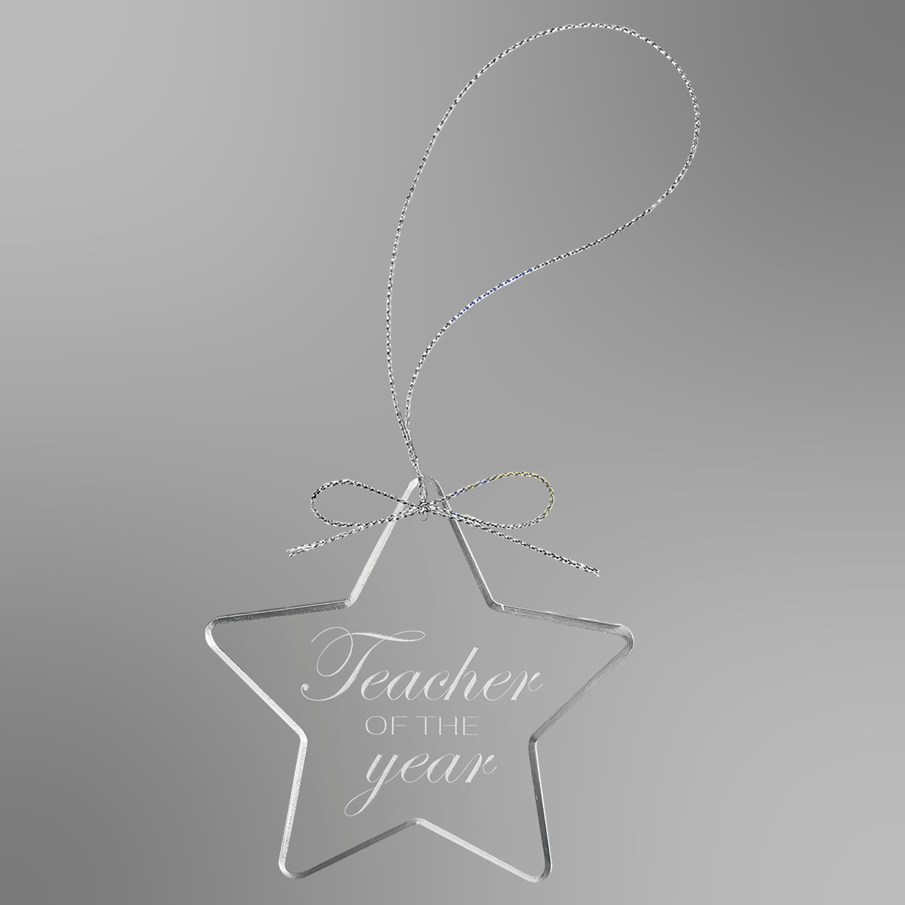 3.25” Clear Star Glass Ornament with Silver String
