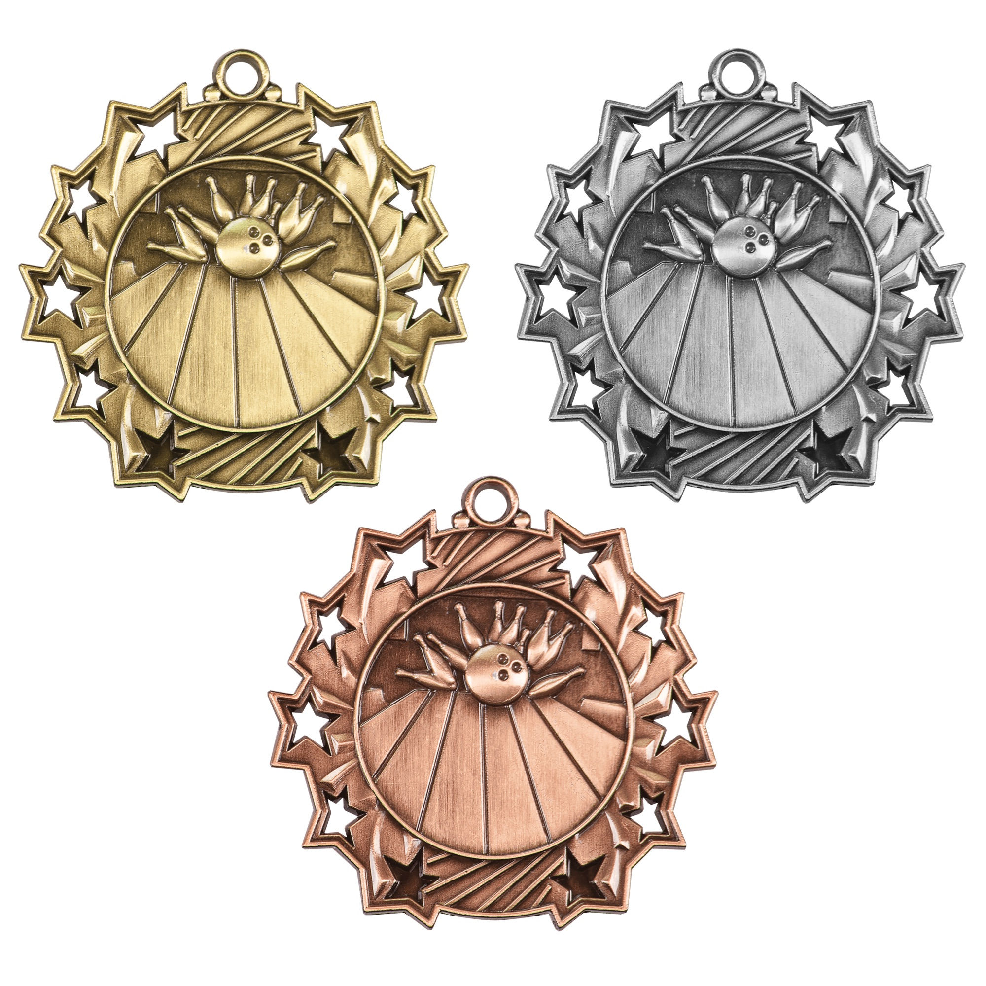 2.25” Bowling Ten Star Medal with Ribbon