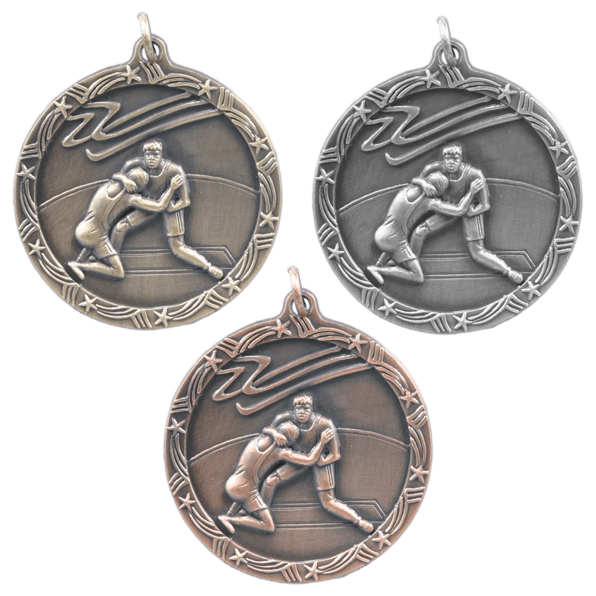 2.5" Wrestling Shooting Star Medal with Ribbon