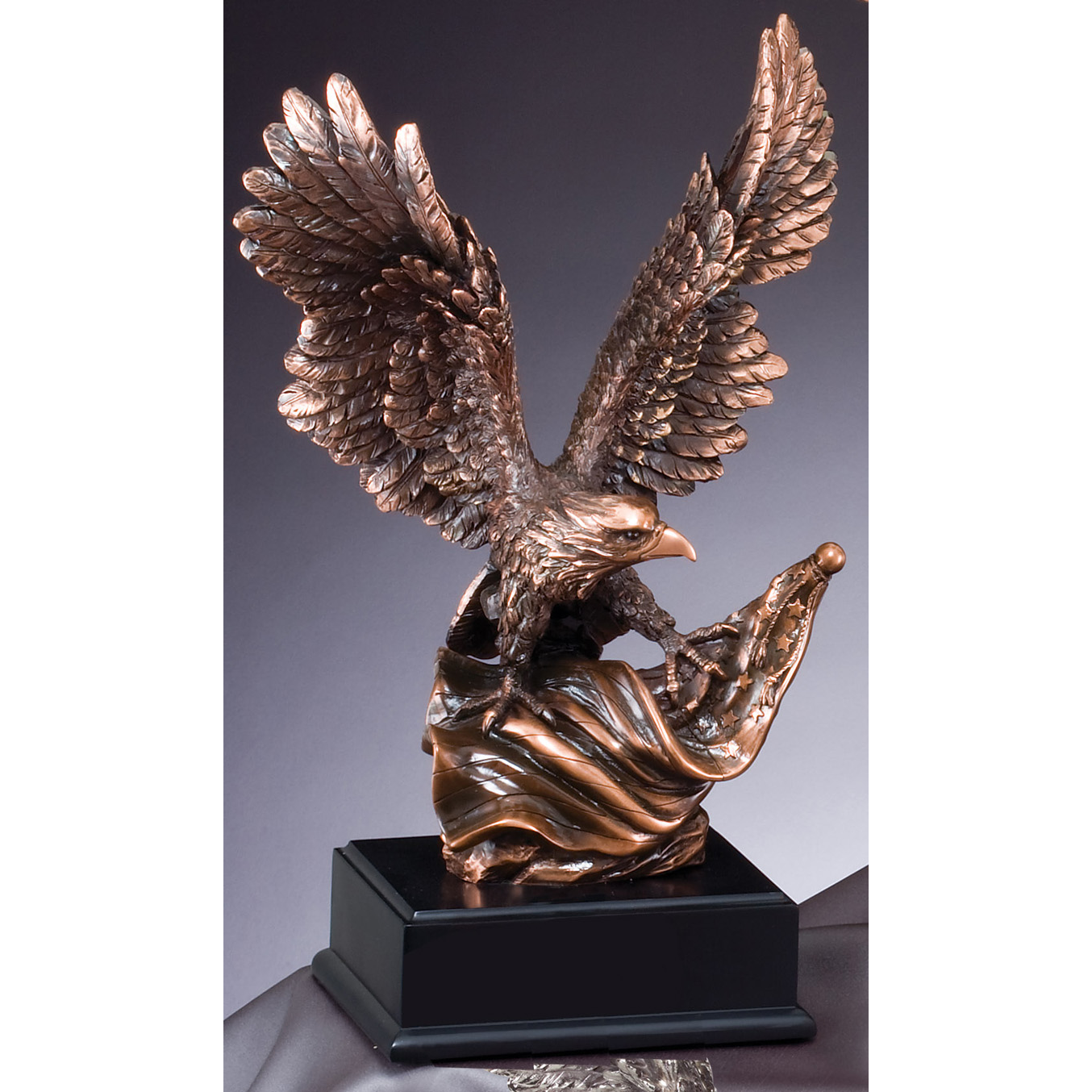 14” Electroplated Antique Bronze American Eagle Flag Trophy