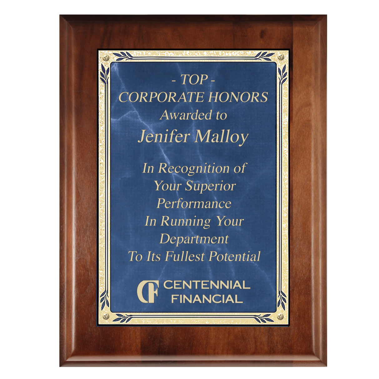 Blue Brass Recognition Plaque with Gold Border | 2 Sizes