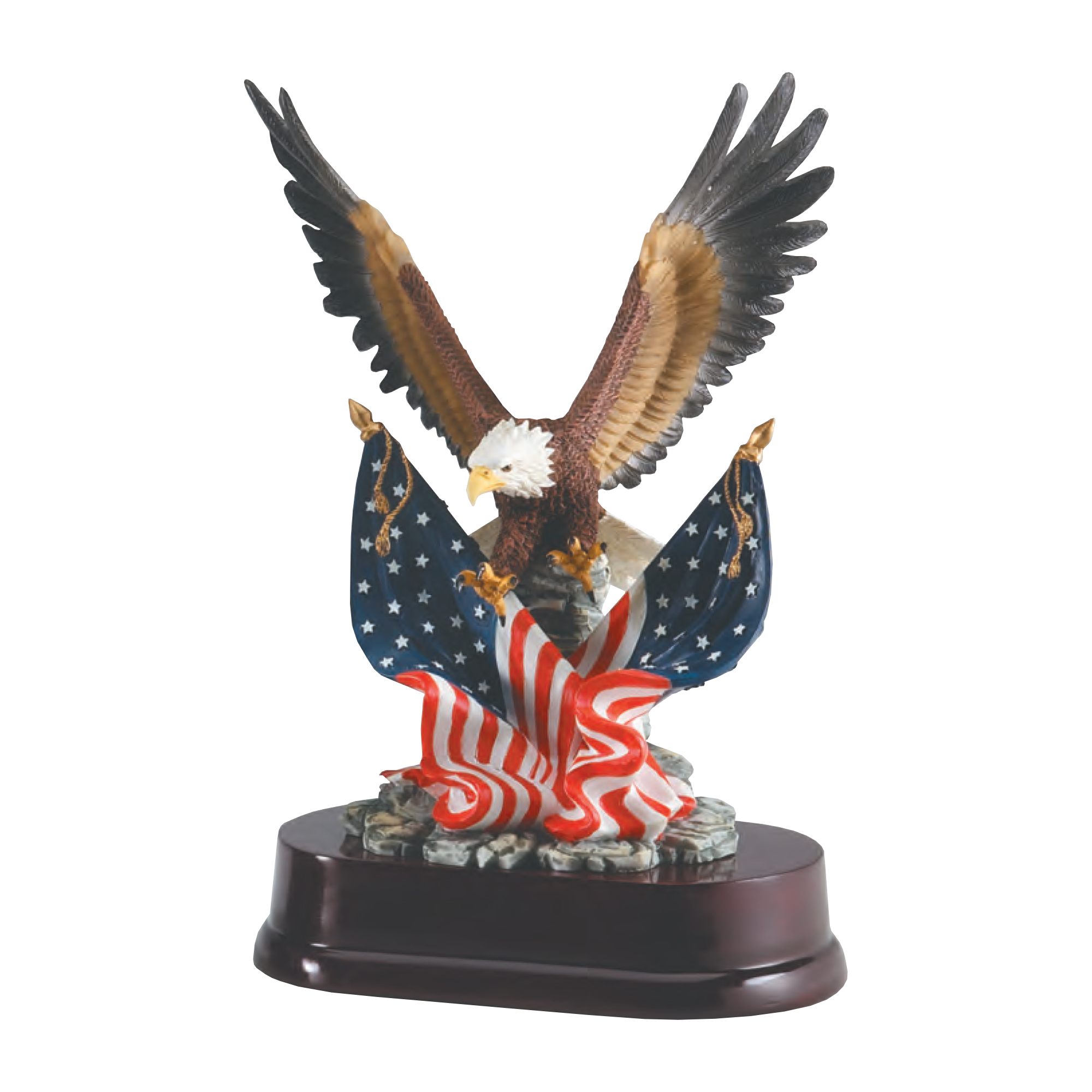 11” Hand-Painted Eagle with Two American Flags Resin Award