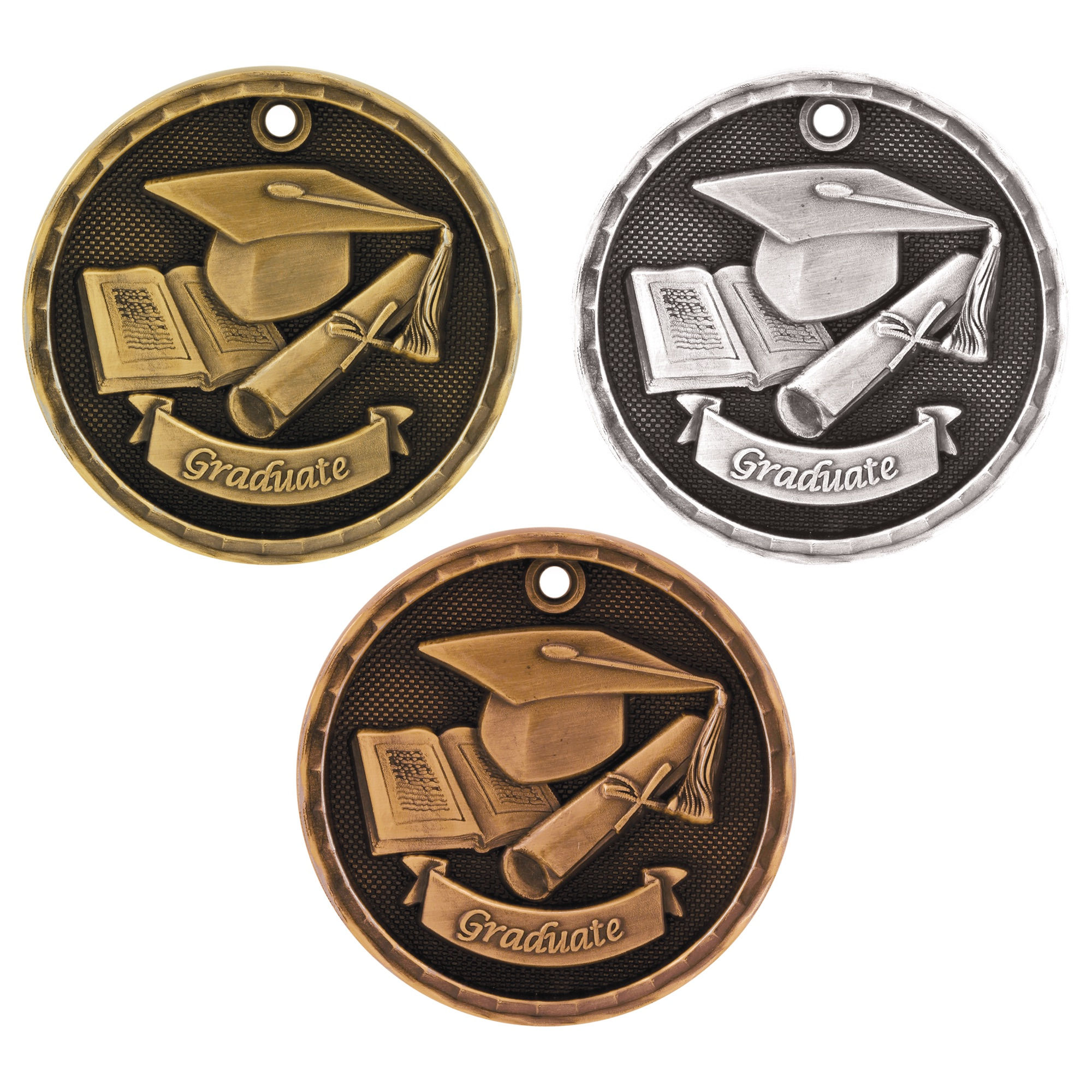 2” 3-D Graduate Medal with Ribbon