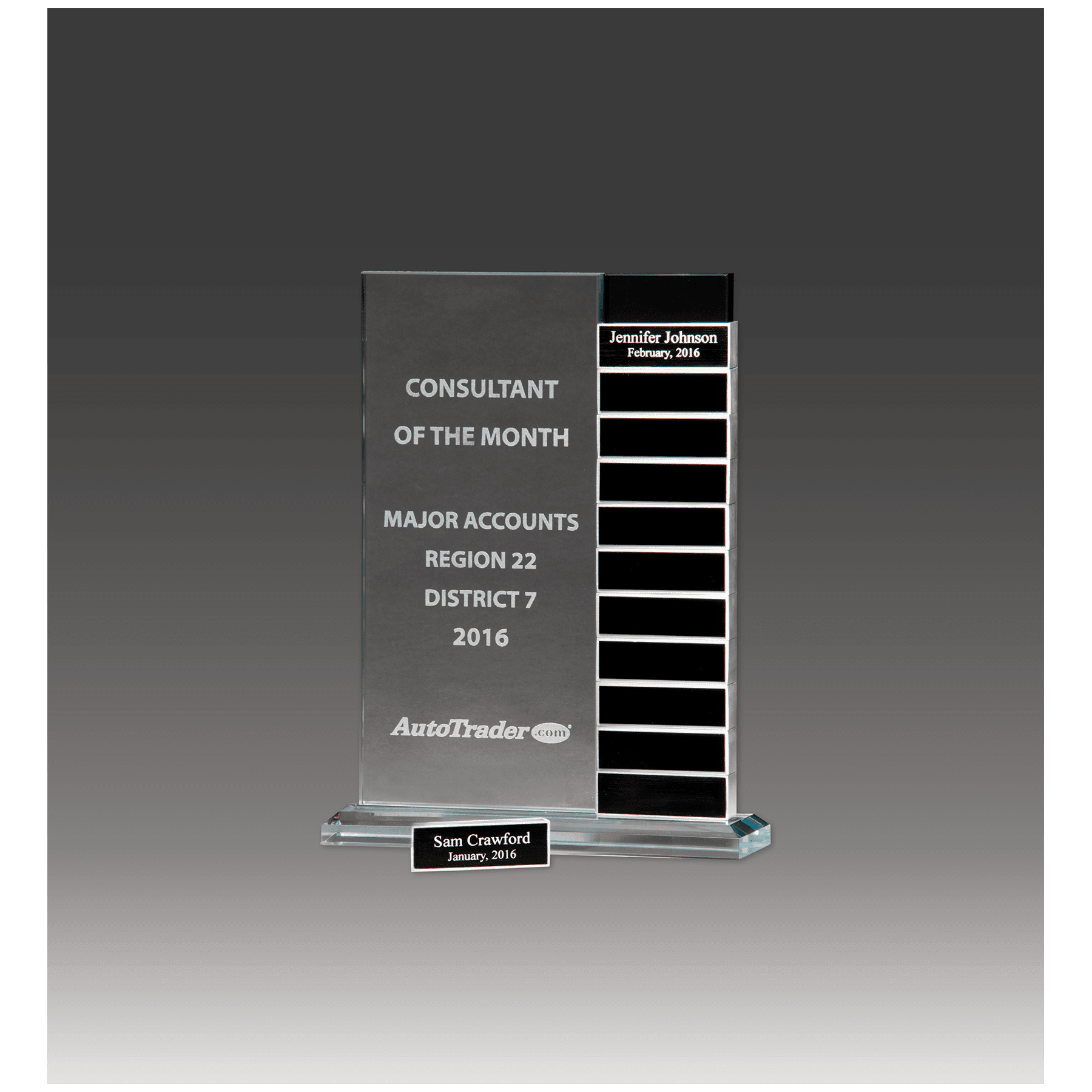 7.5” x 10” Jade Glass Perpetual Award with 12 Aluminum Blocks